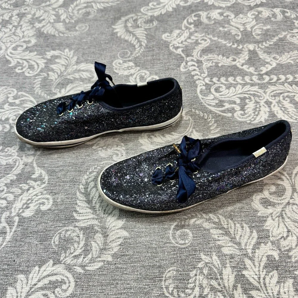 Keds x Kate Spade New York Womens Glitter Low Top Sneakers Navy Blue